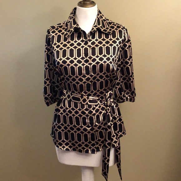 Like New-3/4 Button Front Blouse-Black&Pewter-S 10 - Picture 3 of 12